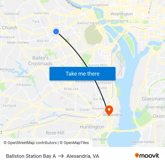Ballston Station Bay A to Alexandria, VA map