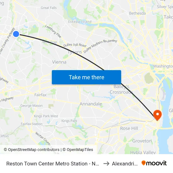 Reston Town Center Metro Station - North Bus Bay to Alexandria, VA map