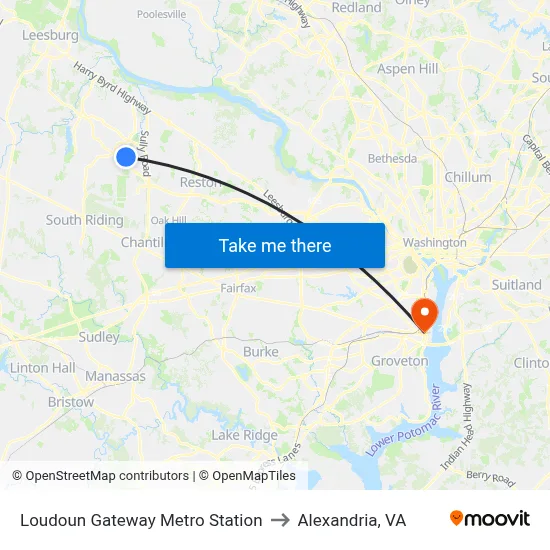 Loudoun Gateway Metro Station to Alexandria, VA map