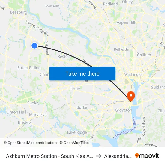 Ashburn Metro Station - South Kiss And Ride to Alexandria, VA map