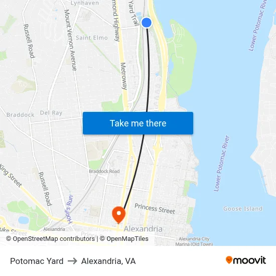 Potomac Yard to Alexandria, VA map