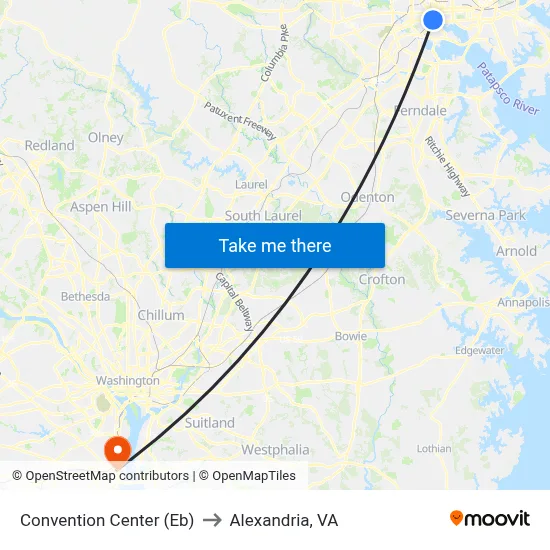 Convention Center (Eb) to Alexandria, VA map