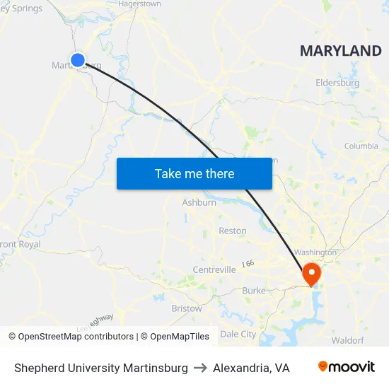 Shepherd University Martinsburg to Alexandria, VA map