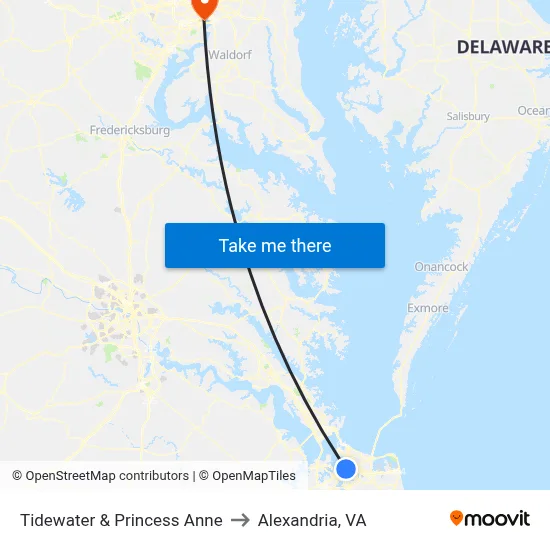 Tidewater & Princess Anne to Alexandria, VA map