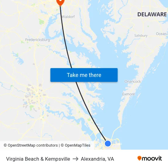 Virginia Beach & Kempsville to Alexandria, VA map