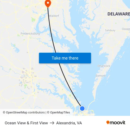Ocean View & First View to Alexandria, VA map