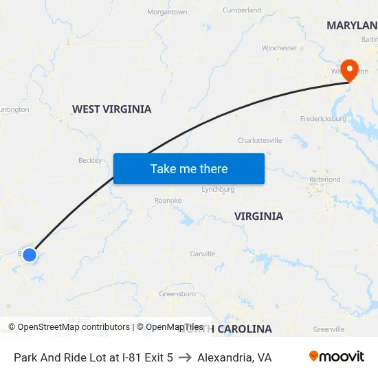 Park And Ride Lot at I-81 Exit 5 to Alexandria, VA map
