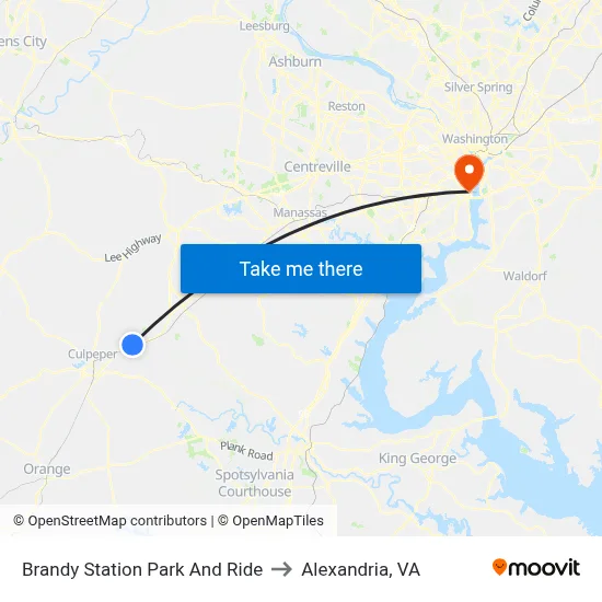 Brandy Station Park And Ride to Alexandria, VA map