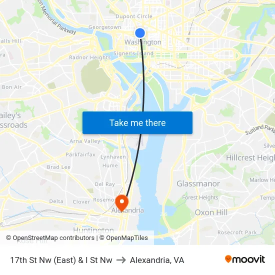 17th St Nw (East) & I St Nw to Alexandria, VA map