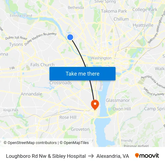 Loughboro Rd Nw & Sibley Hospital to Alexandria, VA map