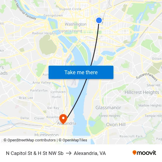 N Capitol St & H St NW Sb to Alexandria, VA map