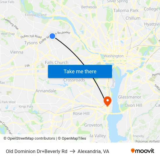 Old Dominion Dr+Beverly Rd to Alexandria, VA map
