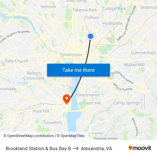 Brookland Station & Bus Bay B to Alexandria, VA map