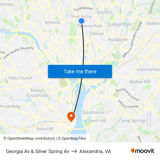 Georgia Av & Silver Spring Av to Alexandria, VA map
