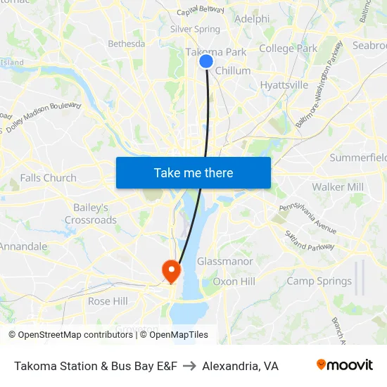 Takoma Station & Bus Bay E&F to Alexandria, VA map
