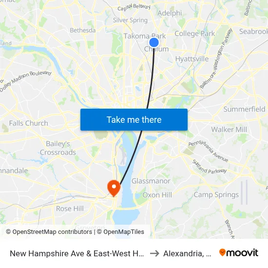 New Hampshire Ave & East-West Hwy to Alexandria, VA map