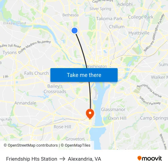 Friendship Hts Station to Alexandria, VA map