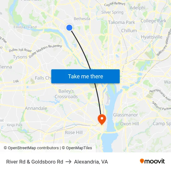 River Rd & Goldsboro Rd to Alexandria, VA map