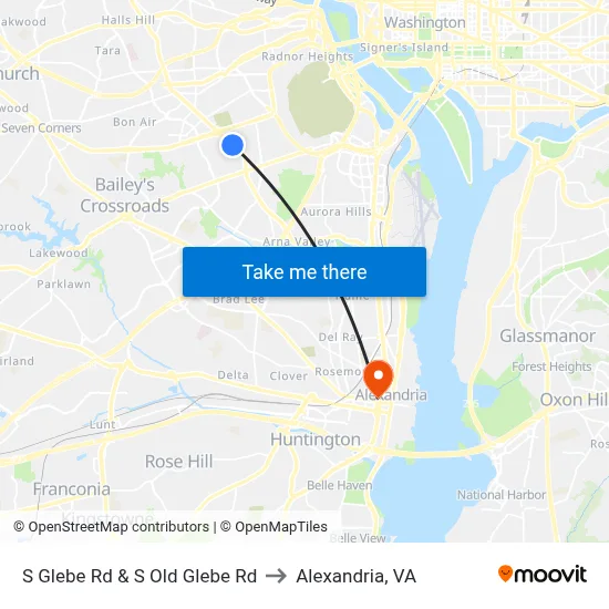 S Glebe Rd & S Old Glebe Rd to Alexandria, VA map