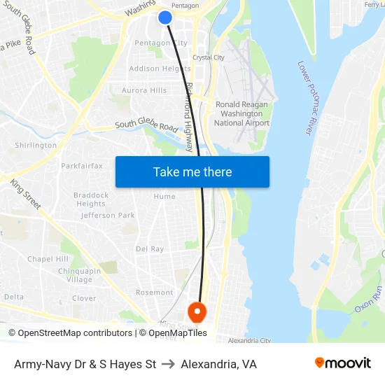 Army-Navy Dr & S Hayes St to Alexandria, VA map