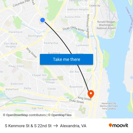 S Kenmore St & S 22nd St to Alexandria, VA map