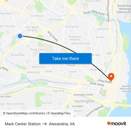 Mark Center Station to Alexandria, VA map