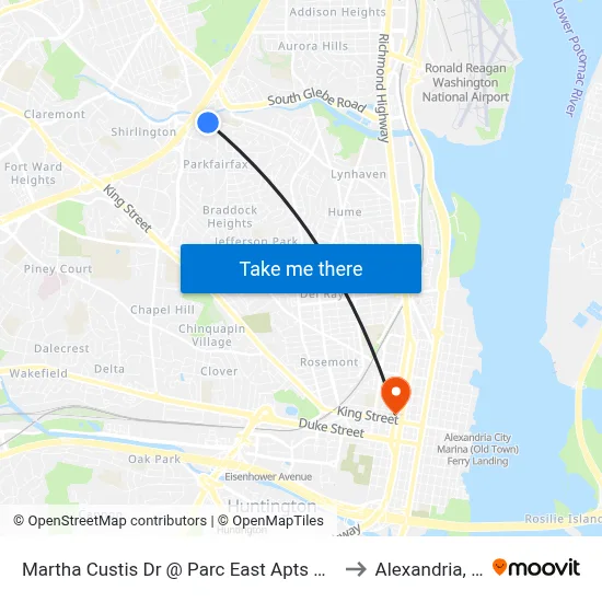 Martha Custis Dr @ Parc East Apts #1225 to Alexandria, VA map