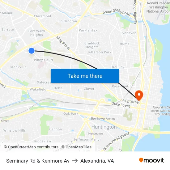 Seminary Rd & Kenmore Av to Alexandria, VA map