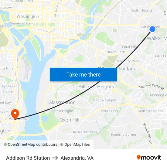 Addison Rd Station to Alexandria, VA map