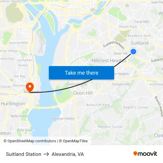 Suitland Station to Alexandria, VA map