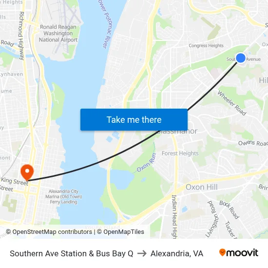 Southern Ave Station & Bus Bay Q to Alexandria, VA map