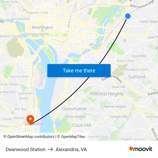 Deanwood Station to Alexandria, VA map