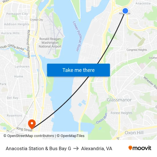 Anacostia Station & Bus Bay G to Alexandria, VA map