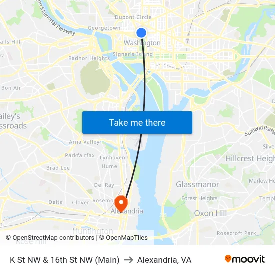 K St NW & 16th St NW (Main) to Alexandria, VA map