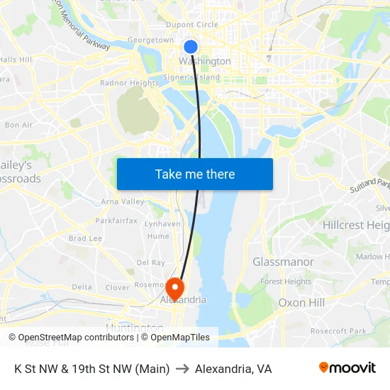 K St NW & 19th St NW (Main) to Alexandria, VA map