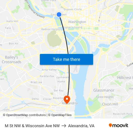 M St NW & Wisconsin Ave NW to Alexandria, VA map