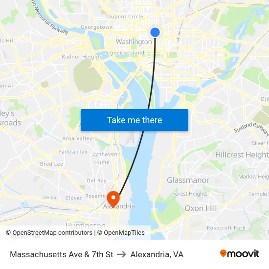 Massachusetts Ave & 7th St to Alexandria, VA map