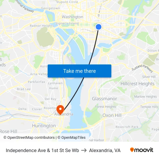 Independence Ave & 1st St Se Wb to Alexandria, VA map