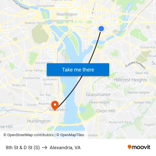 8th St & D St (S) to Alexandria, VA map