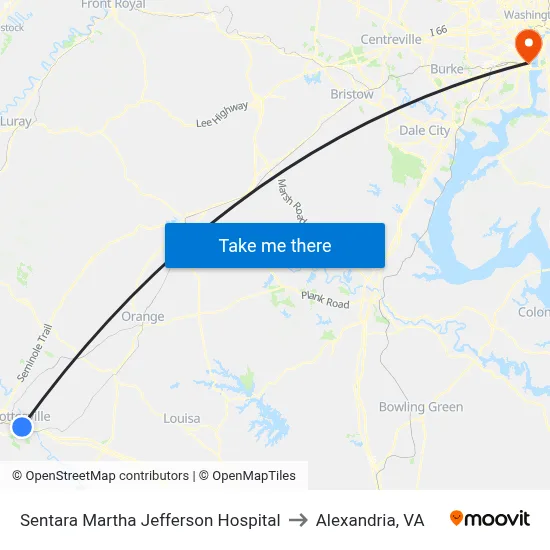 Sentara Martha Jefferson Hospital to Alexandria, VA map