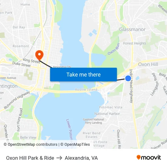 Oxon Hill Park & Ride to Alexandria, VA map
