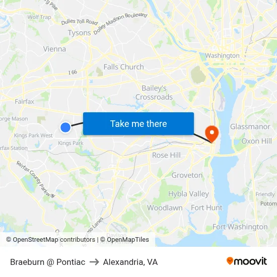 Braeburn @ Pontiac to Alexandria, VA map