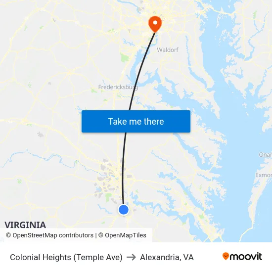 Colonial Heights (Temple Ave) to Alexandria, VA map
