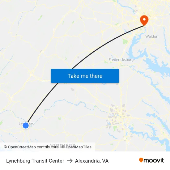 Lynchburg Transit Center to Alexandria, VA map