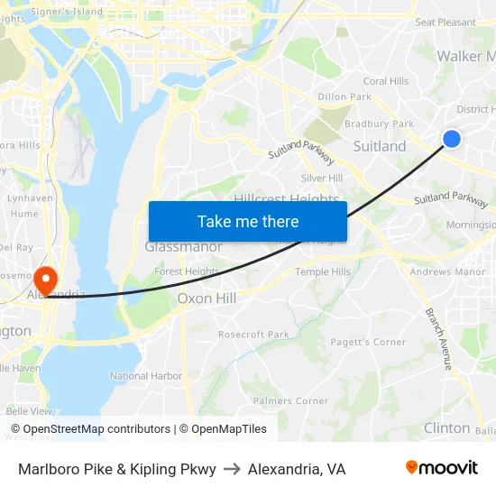 Marlboro Pike & Kipling Pkwy to Alexandria, VA map