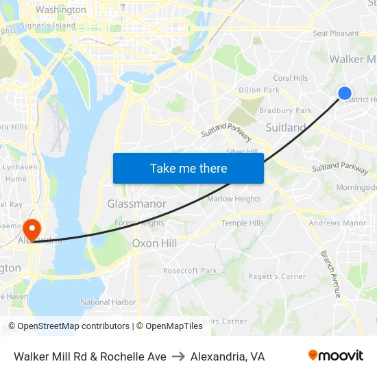 Walker Mill Rd & Rochelle Ave to Alexandria, VA map
