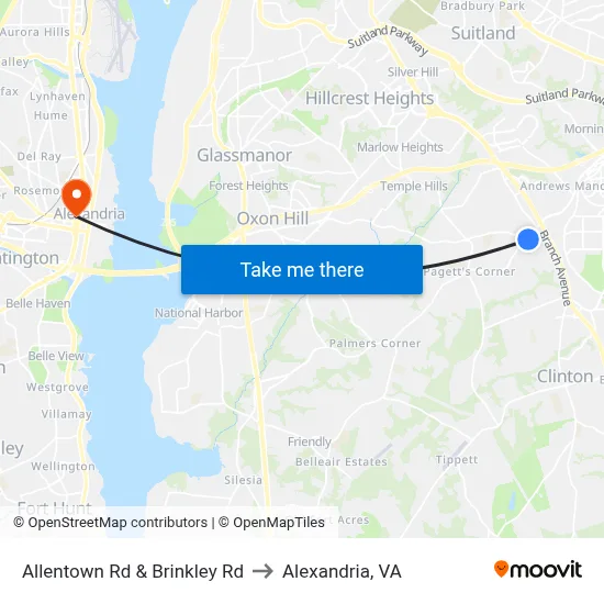 Allentown Rd & Brinkley Rd to Alexandria, VA map