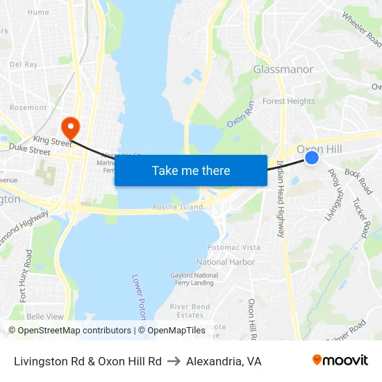 Livingston Rd & Oxon Hill Rd to Alexandria, VA map