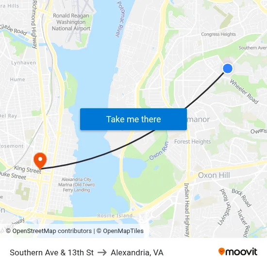 Southern Ave & 13th St to Alexandria, VA map