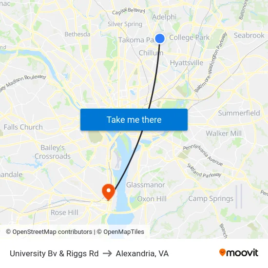 University Bv & Riggs Rd to Alexandria, VA map